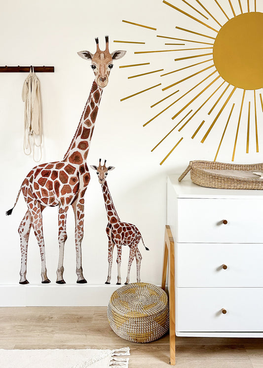 Muurstickers | Waterverf Giraf XL & kleine giraf