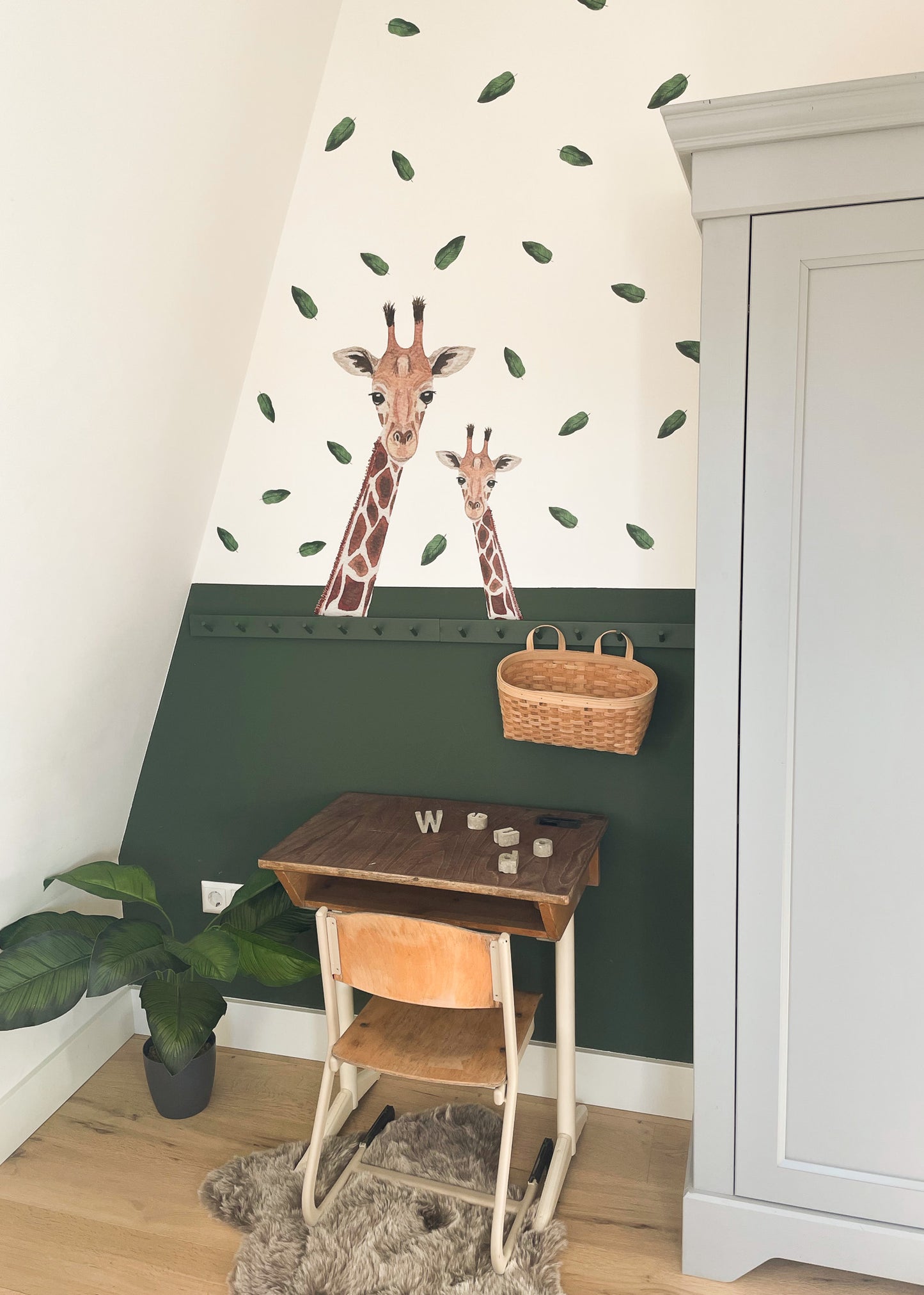 Wall Stickers | Watercolor Giraffe Heads with Leaves