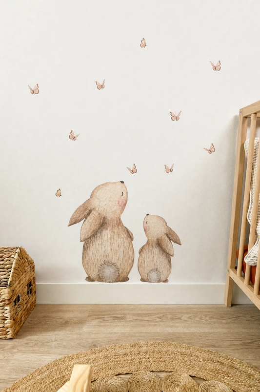 Muursticker | Set konijn (2x) met vlinders