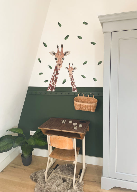 Stickers muraux | Têtes de girafes aquarelles avec des feuilles