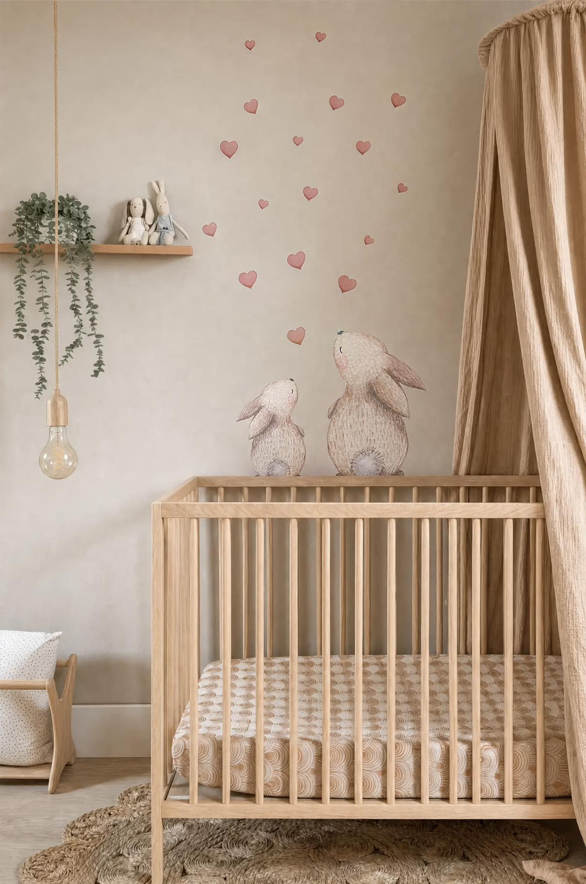 Muursticker | Set konijn (2x) met hartjes roze (37 stuks)
