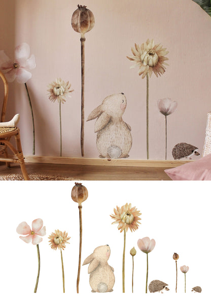 Mixed flower set with bunny and hedgehog