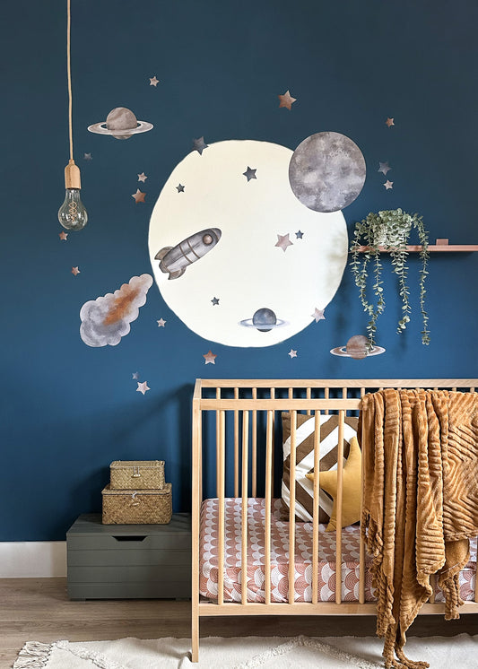 Autocollants muraux | Ensemble fusée, planètes, lune et étoiles