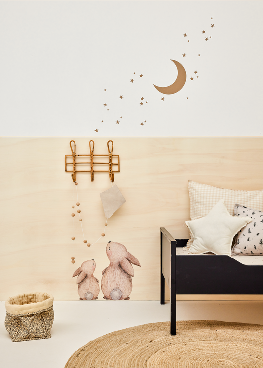 Wall stickers | Set: bunnies with moon & stars (2 colors)