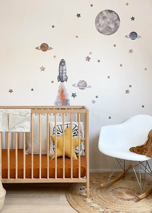 SET: Rocket ship, planets and the moon and stars