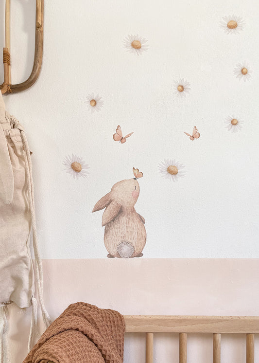 Wall sticker | Small rabbit with butterflies and flowers